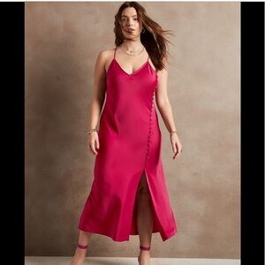 Banana Republic Satin Midi Slip Dress with Covered Buttons